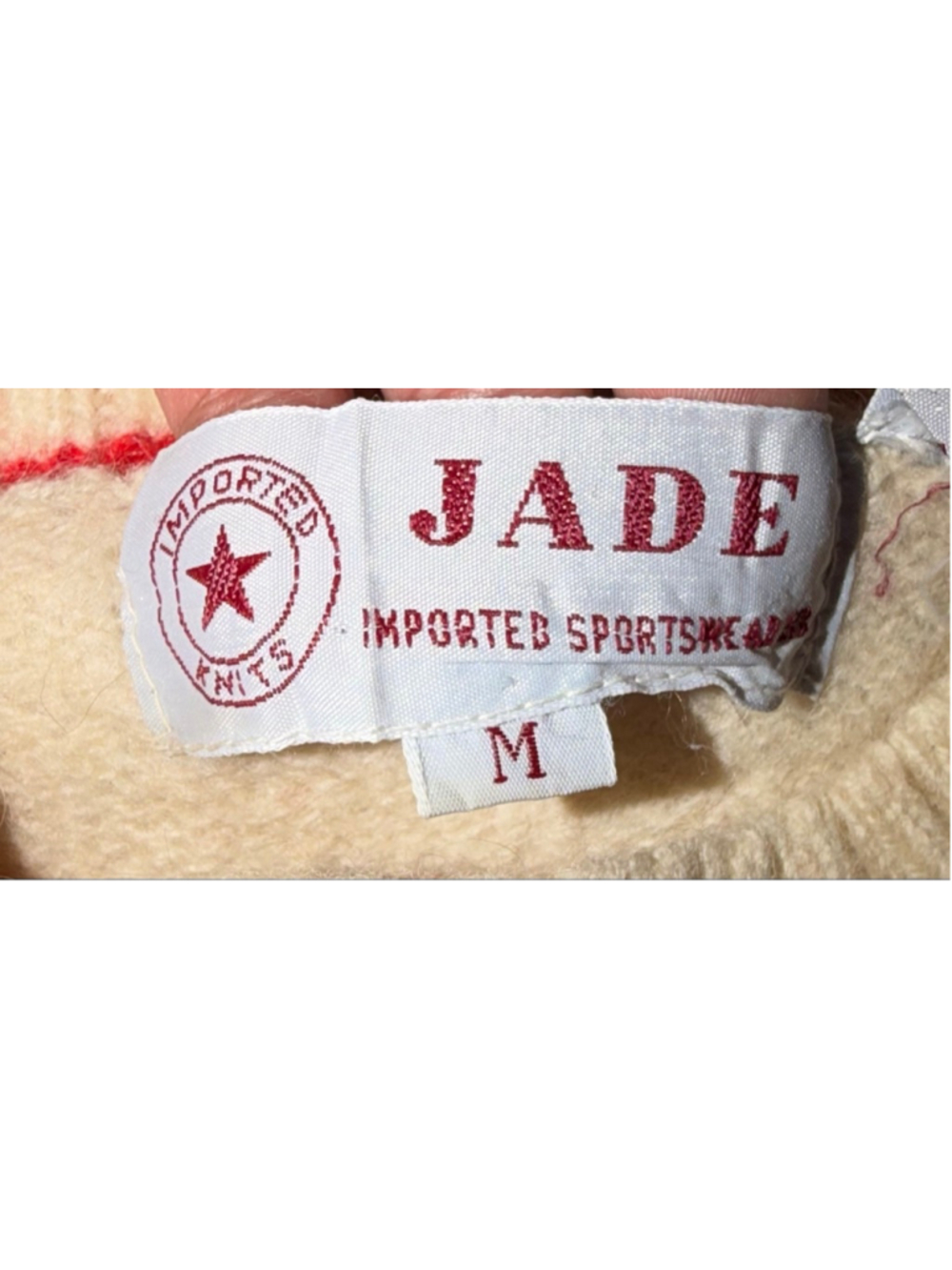 Jade Youth Girl Wool Shetland Apple Sweater Cream Cottagecore Retro VTG Novelty - Picture 4 of 9